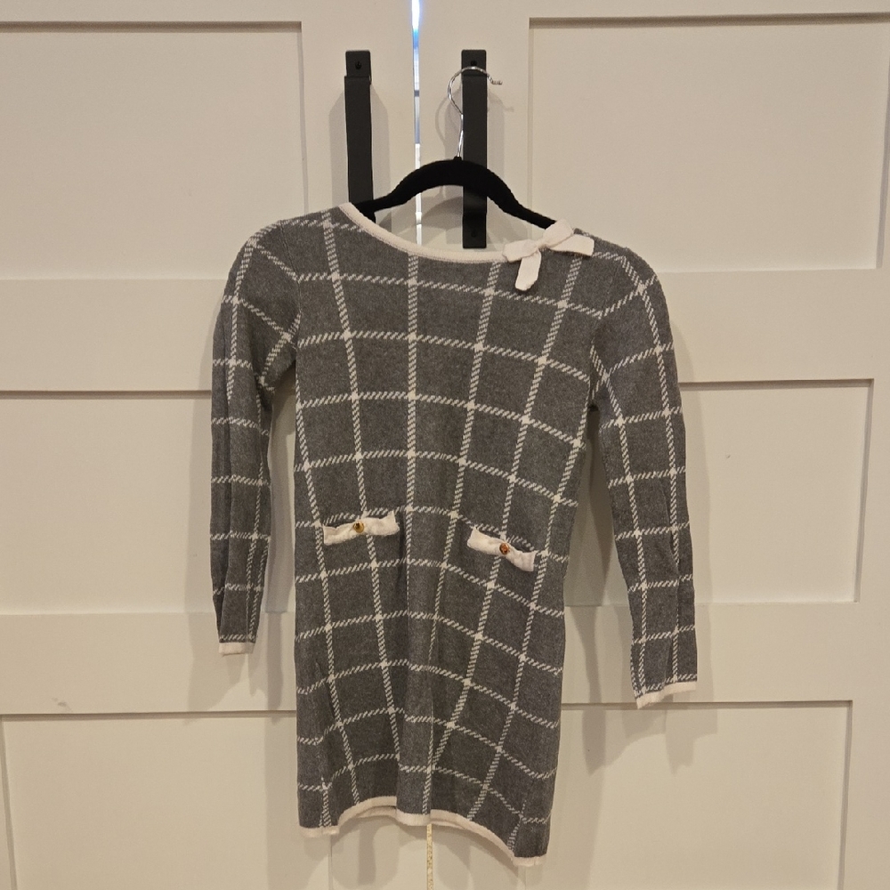 Gray and White Checkered Knit Dress